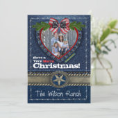 Cowboy-kerstkaart op Denim Print Feestdagenkaart (Staand voorkant)