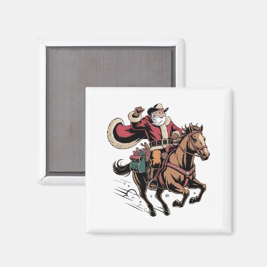 Cowboy Kerstman die op een paard rijdt Kerst  Magneet (Voorkant / Achterkant)
