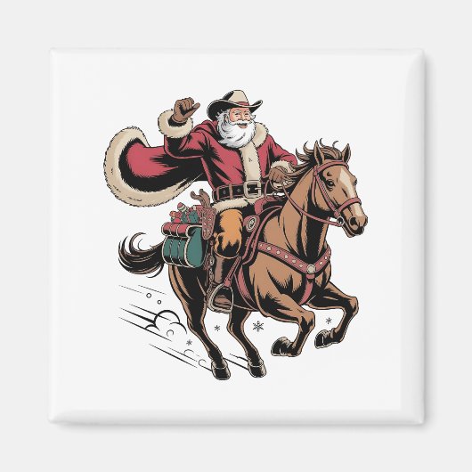 Cowboy Kerstman die op een paard rijdt Kerst  Magneet (Voorkant)