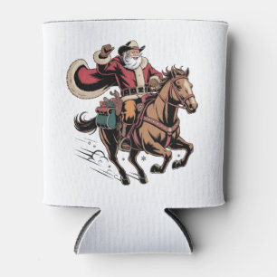 Cowboy Kerstman die op een paard rijdt Kerstmis Blikjeskoeler