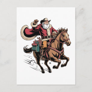 Cowboy Kerstman die op een paard rijdt Kerstmis Feestdagenkaart