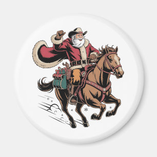 Cowboy Kerstman die op een paard rijdt Kerstmis Magneet