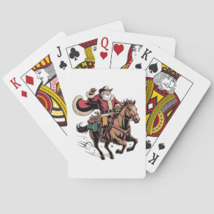 Cowboy Kerstman die op een paard rijdt Kerstmis Pokerkaarten