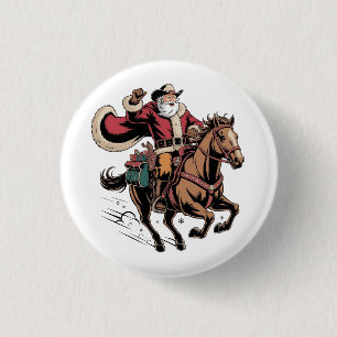 Cowboy Kerstman die op een paard rijdt Kerstmis Ronde Button 3,2 Cm