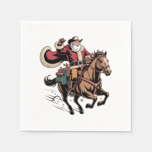 Cowboy Kerstman die op een paard rijdt Kerstmis Servet