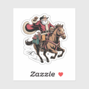 Cowboy Kerstman die op een paard rijdt Kerstmis  Sticker