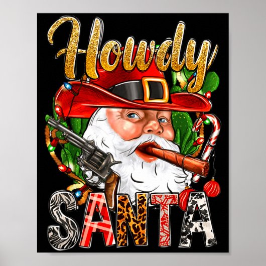 Cowboy Kerstman Howdy Kerstmis Western Country Poster (Voorkant)
