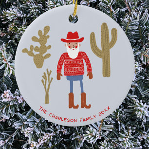 Cowboy Kerstman Kerst aangepaste tekst Keramisch Ornament
