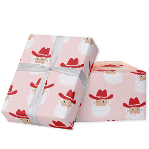 Cowboy Kerstman Kerst Roze Cadeaupapier