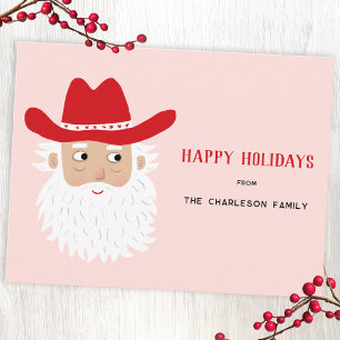 Cowboy Kerstman Kerst Roze Feestdagenkaart