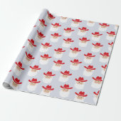 Cowboy Kerstman Kerstmis Blauw Cadeaupapier (Uitgerold)