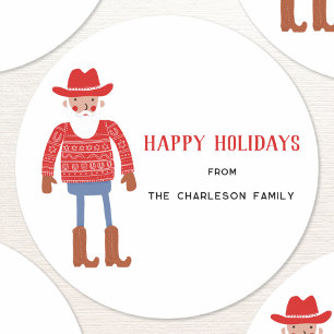 Cowboy Kerstman Kerstmis Ronde Sticker