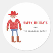Cowboy Kerstman Kerstmis Ronde Sticker (Voorkant)
