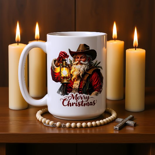 Cowboy Kerstman Lantaarn Licht Koffiemok