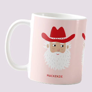 Cowboy Kerstman Roze Aangepaste Tekst Koffiemok