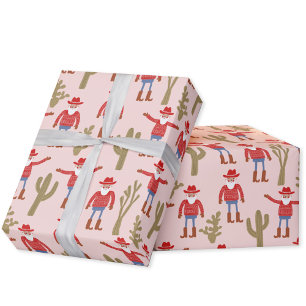 Cowboy Kerstman Roze Kerstmis Cadeaupapier