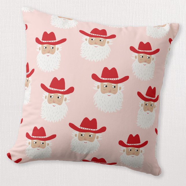 Cowboy Kerstman Western Kerst Roze Kussen (Fun Cowboy Santa Claus Western Holidays Christmas throw pillow)