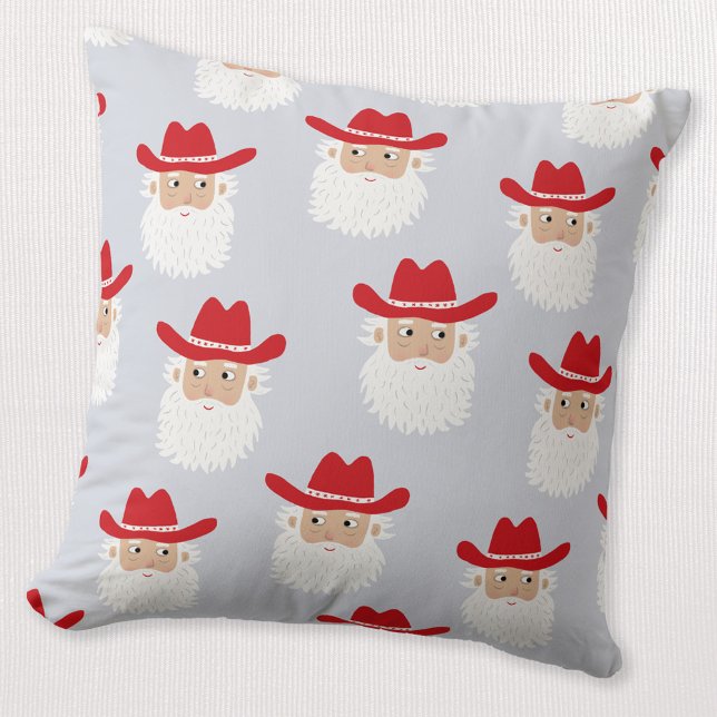 Cowboy Kerstman Western Kerstmis Blauw Kussen (Fun Cowboy Santa Claus Western Holidays Christmas throw pillow)