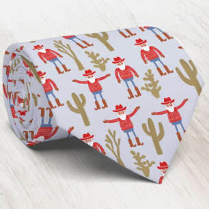 Cowboy Kerstman Western Kerstpret Fun Blauw Stropdas