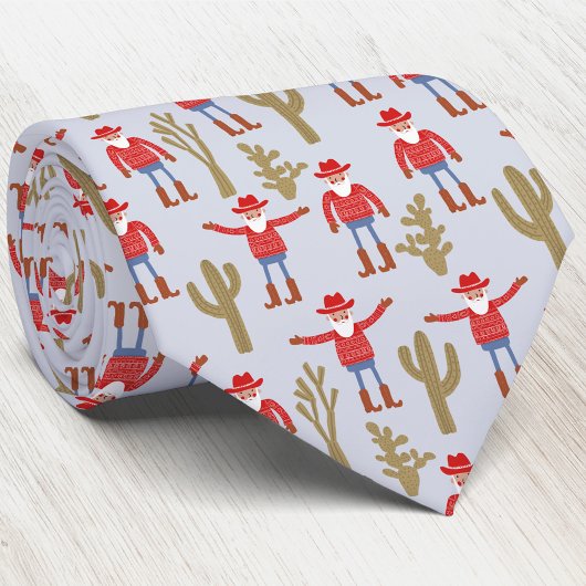 Cowboy Kerstman Western Kerstpret Fun Blauw Stropdas