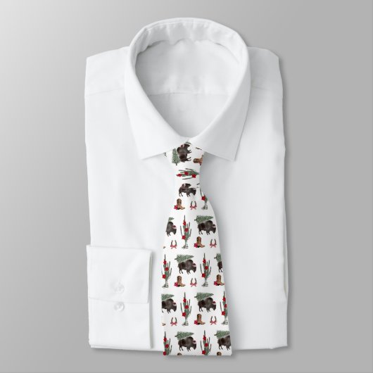 Cowboy Kerstmis Bison Western Buffalo Pattern Stropdas (Gebonden)