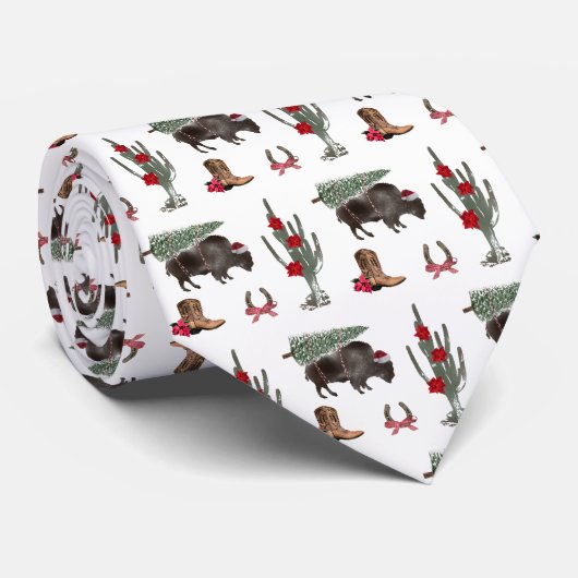 Cowboy Kerstmis Bison Western Buffalo Pattern Stropdas (Opgerold)