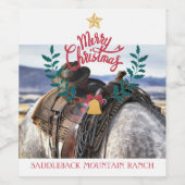 Cowboy Kerstmis Familie Ranch Vrolijk Kerstfeest Wijn Etiket (Enkel label)