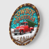 Cowboy Kerstmis Rode Truck Grote Klok (Hoek)