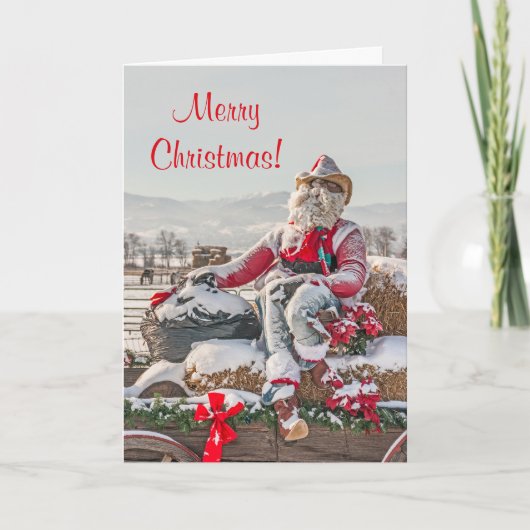 Cowboy Kerstmis Wagon met Hay Bales Feestdagen Kaart (Voorkant)