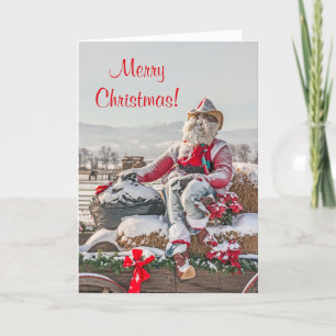 Cowboy Kerstmis Wagon met Hay Bales Feestdagen Kaart