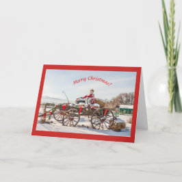Cowboy Kerstmis Wagon met Hay Bales Kaart