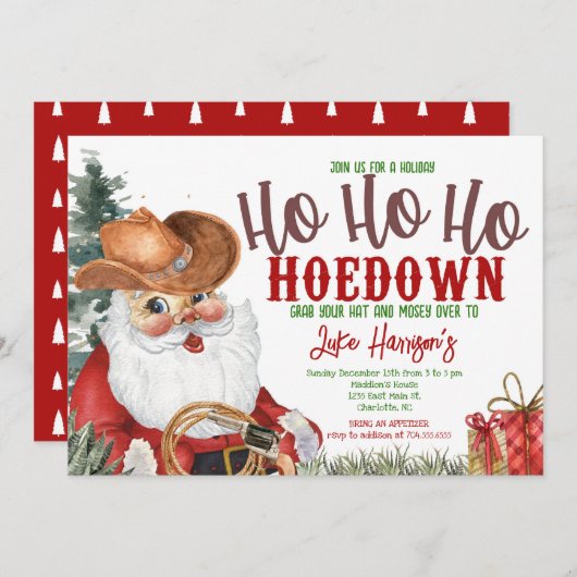 Cowboy Kerstuitnodiging, Country Hoedown Chris Kaart (Voorkant / Achterkant)