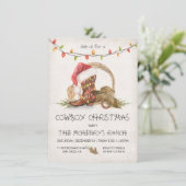 Cowboy kerstverlichting Rustieke Waterverf Party Kaart (Staand voorkant)