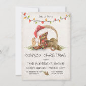 Cowboy kerstverlichting Rustieke Waterverf Party Kaart (Voorkant)