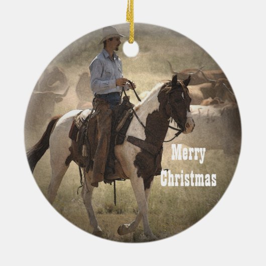 Cowboy-kerstversiering Keramisch Ornament (Achterkant)