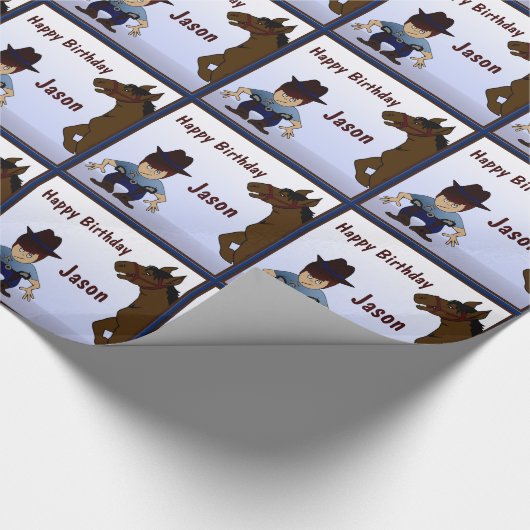 Cowboy Kind Birthday Wrapping Papper Cadeaupapier (Hoek)