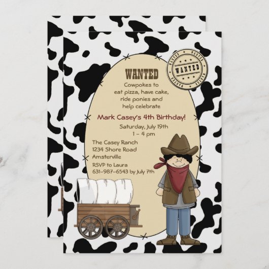 Cowboy Kind Invitation Kaart (Voorkant / Achterkant)