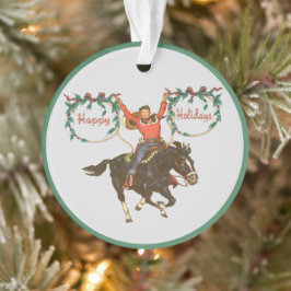 Cowboy-Kind op paarden met een kerstontwerp voor r Ornament