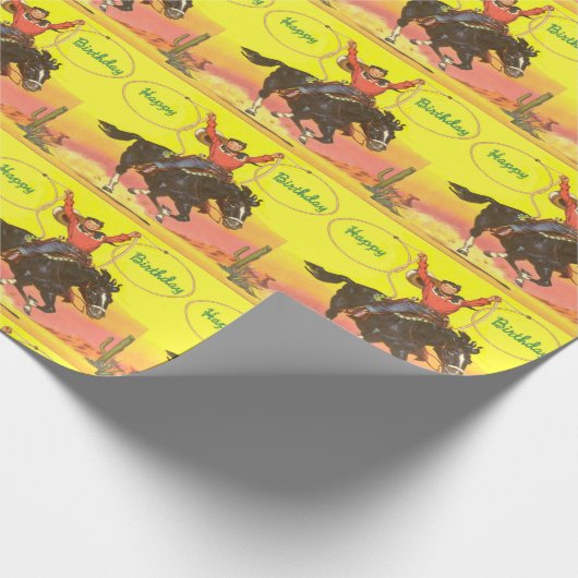 Cowboy-Kind op paarden met roofdieren Cadeaupapier (Hoek)