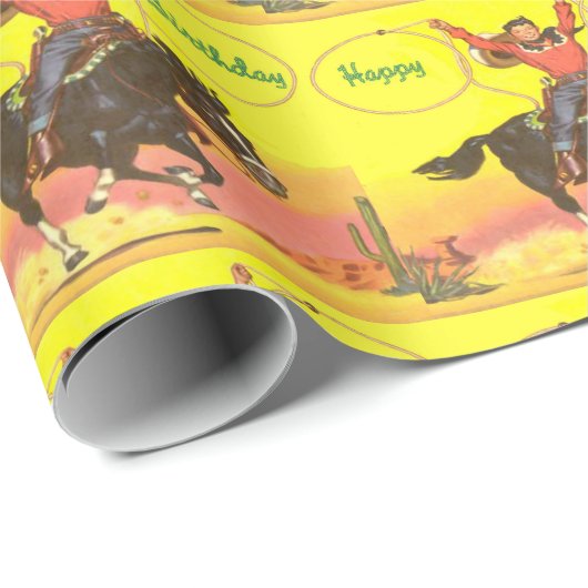 Cowboy-Kind op paarden met roofdieren Cadeaupapier (Rol Hoek)