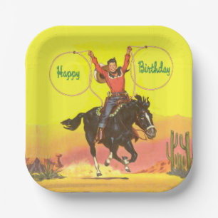 Cowboy-Kind op paarden met roofdieren Papieren Bordje