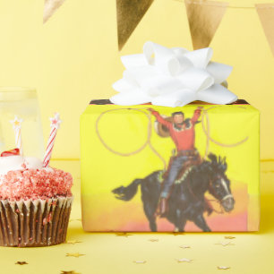 Cowboy-Kind op paarden met spoelen in S.W.-scène Cadeaupapier