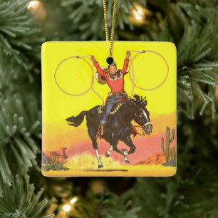 Cowboy-Kind op paarden met spoelen in S.W.-scène Keramisch Ornament