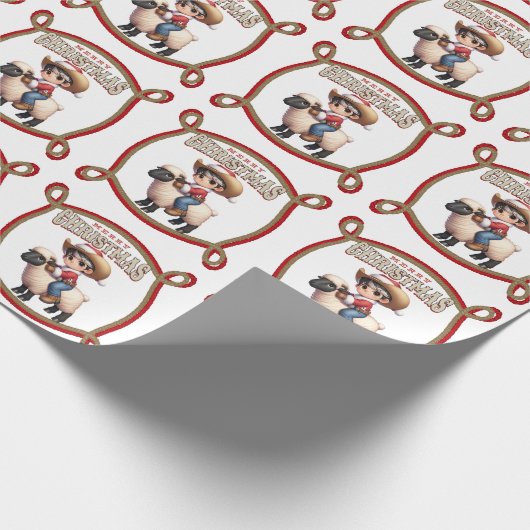 Cowboy Kind Santa Mutton Busting Christmas Cadeaupapier (Hoek)