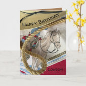Cowboy Kind Verjaardag Kaart & paardrijden pony (Gele Bloem)
