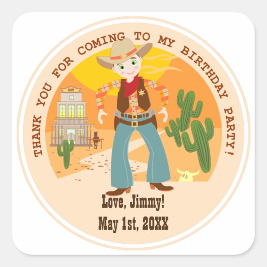 Cowboy kind vierkante sticker (Voorkant)