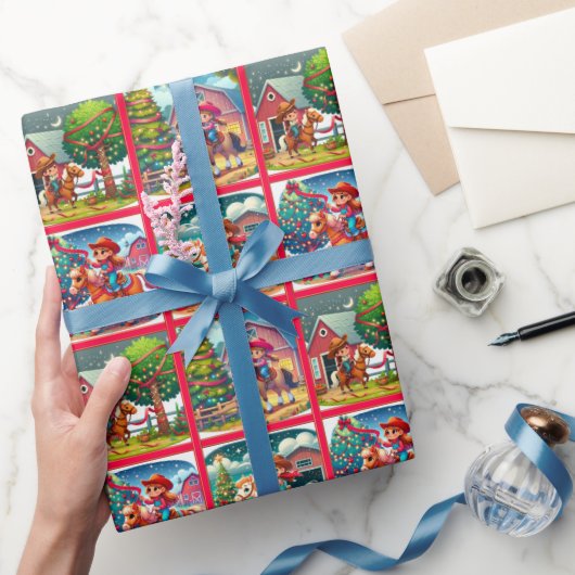 Cowboy Kinder decoreren kerstboom Cadeaupapier (Geschenken)