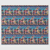 Cowboy Kinder op hek Santa vliegt over de schuur Cadeaupapier (Vlak)