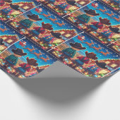 Cowboy Kinder op hek Santa vliegt over de schuur Cadeaupapier (Hoek)