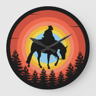 COWBOY KLEURRIJKE ZONSONDERGANG  GROTE KLOK